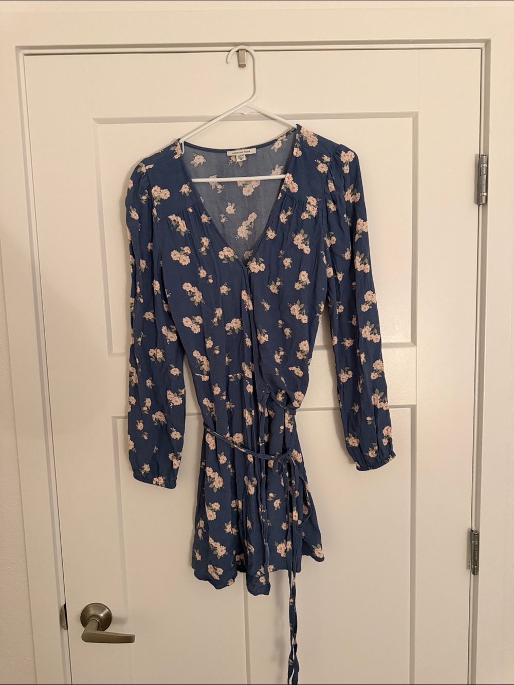 American Eagle Outfitters Navy Blue Floral Wrap Mini Dress